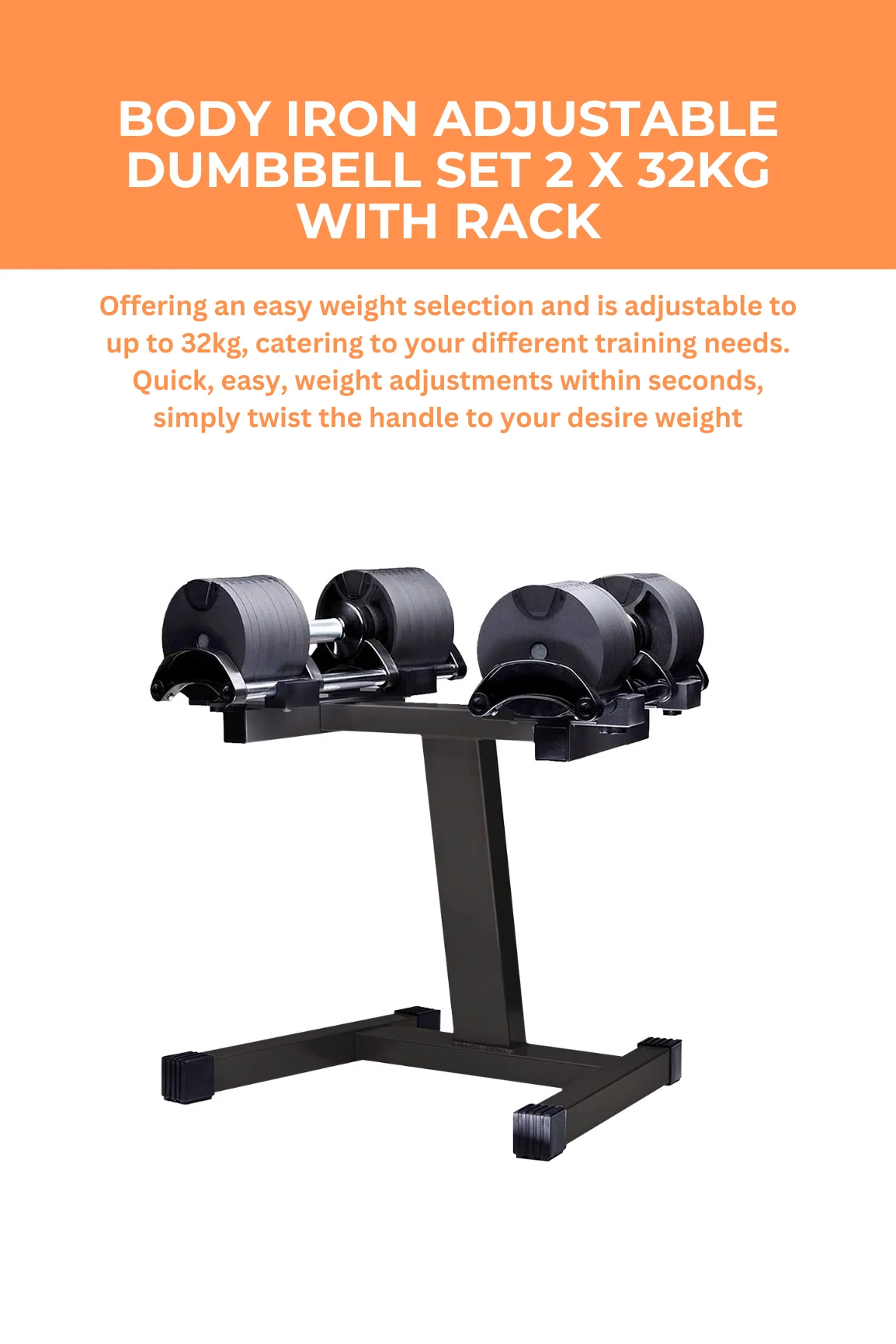 Body Iron Adjustable Dumbbell Set 2 X 32KG With Rack 4 Body Iron Adjustable Dumbbell Set 2 X 32KG With Rack - Image 2