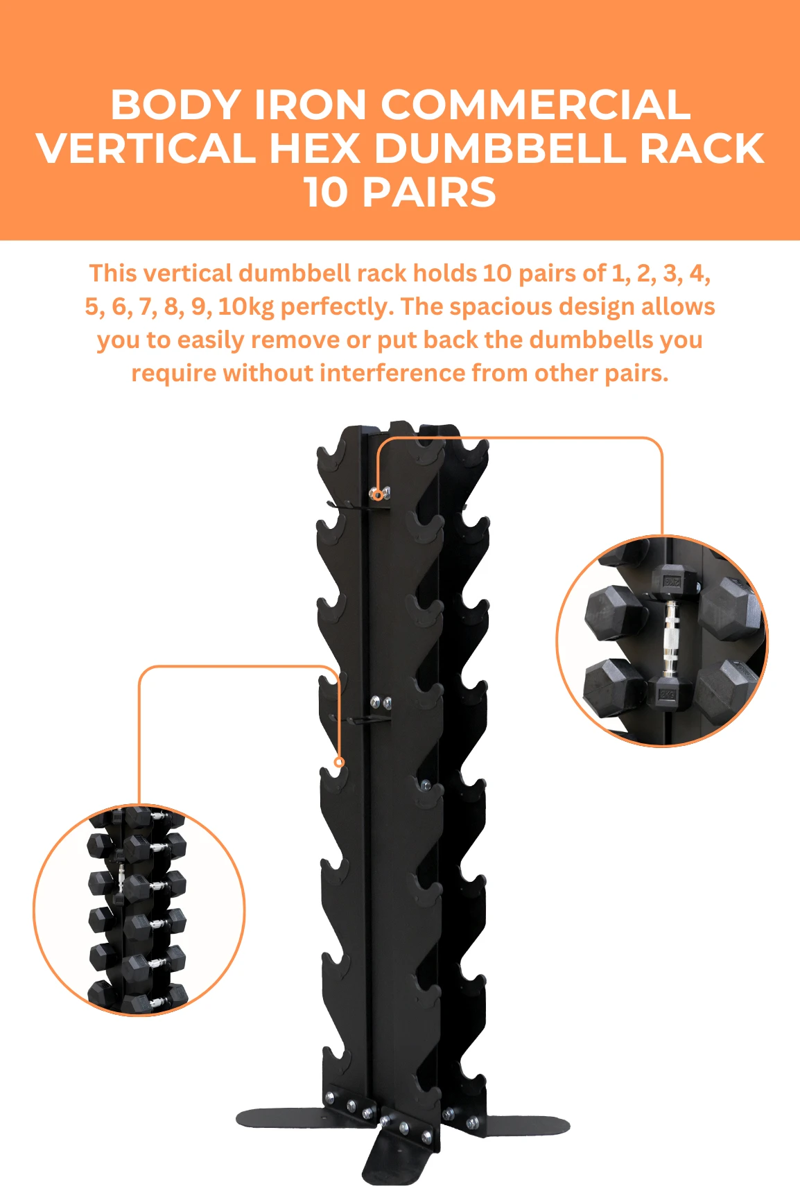 Body Iron Commercial Vertical Hex Dumbbell Rack 10 Pairs 4 Body Iron Commercial Vertical Hex Dumbbell Rack 10 Pairs - Image 2