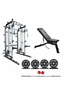 Body Iron All-In-One Functional Trainer FTG30 + Adjustable Bench + 120kg Olympic Barbell & Bumper Plate Set -World Fitness FTG30 Everlast Utility FID Bench 29277ccb 25e9 4204 a13d b17e4c88a870